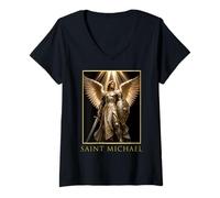Women's Saint Michael the Archangel Portrait Angelic Armor Art V-Neck T-Shirt