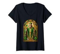 Women's Saint Patrick Shamrock Bishop Sacred Irish Icon Art Faith V-Neck T-Shirt