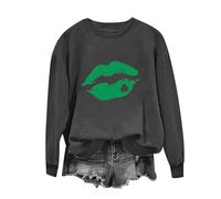 Women'S Saint Patrick'S Day Printed Hoodie Crew Neck Long Sleeve Loose Fit Casual Pullover Sweatshirt Comfortable Soft Fabric Holiday Apparel Womens Sweaters S Thermal Sweatshirts (Grey, S)