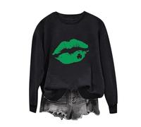 Women'S Saint Patrick'S Day Printed Hoodie Crew Neck Long Sleeve Loose Fit Casual Pullover Sweatshirt Comfortable Soft Fabric Holiday Apparel Womens Sweaters S Thermal Sweatshirts (Black, L)