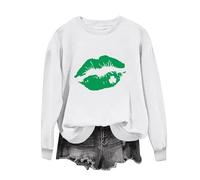 Women'S Saint Patrick'S Day Printed Hoodie Crew Neck Long Sleeve Loose Fit Casual Pullover Sweatshirt Comfortable Soft Fabric Holiday Apparel Womens Sweaters S Thermal Sweatshirts (White, S)