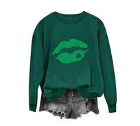 Women'S Saint Patrick'S Day Printed Hoodie Crew Neck Long Sleeve Loose Fit Casual Pullover Sweatshirt Comfortable Soft Fabric Holiday Apparel Womens Sweaters S Thermal Sweatshirts (Dark Green, XL)