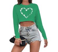 Women's Saint Patrick's Day Shirt St. Patrick's Day Crop Top Irish Shirt Shamrock Graphic Long Sleeve Crop Top, La-green-4, S
