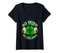 Women's Saint Patricks Day So Irish My Liver Hurts Green Beer V-Neck T-Shirt