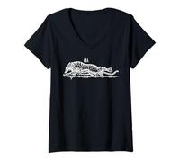 Women's Sak Yant Suea Krajone Leaping Tiger Yantra Tattoo Thailand V-Neck T-Shirt
