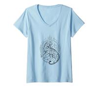 Womens Sak Yant Tiger Thai Tattoo Style Power Design V-Neck T-Shirt