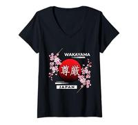 Womens Sakura Cherry Blossom in Spring, Cities of Japan, Wakayama V-Neck T-Shirt