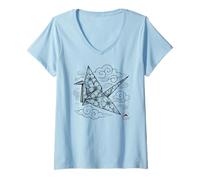 Womens Sakura Crane Bird - Japanese Origami Art V-Neck T-Shirt