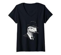Women's Salamander Smoking Cigar Mafia Gangster Portrait V-Neck T-Shirt