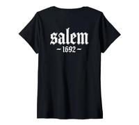 Women's Salem 1692 Missed One Halloween (ON Back) V-Neck T-Shirt
