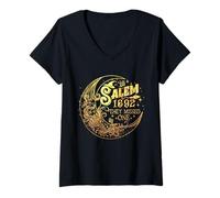 Womens Salem 1692 They Missed one Halloween Floral Moon Witch Love V-Neck T-Shirt