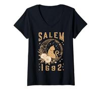 Womens Salem 1692 They Missed One Witch Trials Halloween Feminism V-Neck T-Shirt