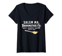 Womens Salem Broomstick Co Witch Magic Enchanted Vintage Design V-Neck T-Shirt