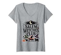 Womens Salem Witches Club Halloween History Crew Tee V-Neck T-Shirt