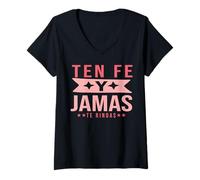 Womens Salmo 23 Spanish Religious Faith Tee Fe, Esperanza, y Amor V-Neck T-Shirt
