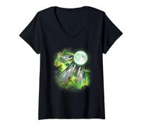 Womens Salmon Fish Howling at The Moon Green tie dye 3 Salmon Fish V-Neck T-Shirt
