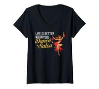 Womens Salsa Dance Music Lessons Beginner Workout Dancer V-Neck T-Shirt