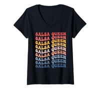 Women's Salsa Queen Groovy Salsa Dancer Salsa Dance Queen V-Neck T-Shirt