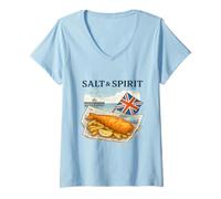Womens Salt and Spirit Fish Chips British Flag V-Neck T-Shirt