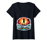 Women's Salt Water Heals Everything SUP Standup Paddleboarding Quote V-Neck T-Shirt
