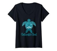 Womens Saltwater Soul Tropical Sea Turtle with Palm Trees V-Neck T-Shirt