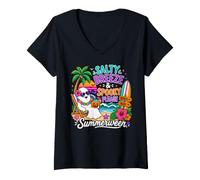 Women's Salty Breeze Spooky Please Summerween Ghost Beach Halloween V-Neck T-Shirt