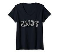Womens Salty Funny Retro Beach Slang Vintage Varsity Style Design V-Neck T-Shirt