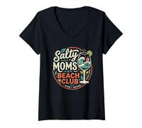 Women's Salty Mom Life Beach Club Wine & Waves Beach V-Neck T-Shirt