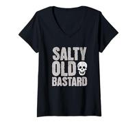 Womens Salty Old Bastard, Funny Joke Grumpy Cranky Old Man V-Neck T-Shirt