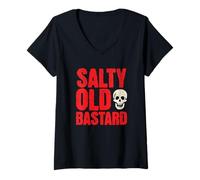 Womens Salty Old Bastard, Funny Joke Grumpy Cranky Old Man V-Neck T-Shirt