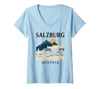 Womens Salzburg Austria Retro Alpine Old Town Travel Austrian Music V-Neck T-Shirt