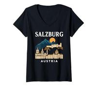 Womens Salzburg Austria Retro Alpine Old Town Travel Austrian Music V-Neck T-Shirt