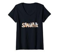 Womens Samantha Cat Trees - Personalized Cute Name Word Art V-Neck T-Shirt