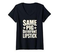 Women's Same Pig Different Lipstick Funny Saying V-Neck T-Shirt