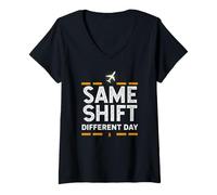 Women's Same Shift Different Day Airport Night Shift Worker Humor V-Neck T-Shirt