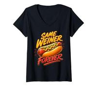 Women's Same Weiner Forever Bachelorette Bride Hot Dog Food Pun V-Neck T-Shirt
