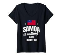 Women's Samoa is Calling Travel Samoa Flag Vacation Trip V-Neck T-Shirt