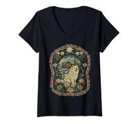 Womens Samoyed in The Alps with Winter Chalet V-Neck T-Shirt