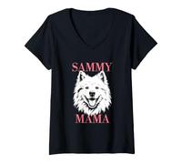 Women's Samoyed Sammy Mama Dog Mom Womens Cute V-Neck T-Shirt