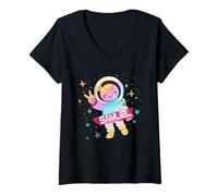 Womens SAMUEL - Cute Boy Name with cute Astronaut V-Neck T-Shirt