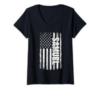 Womens Samuel Personal Name American Flag Retro Men Women Funny V-Neck T-Shirt