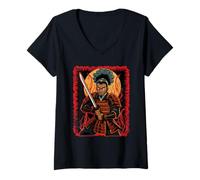 Women's Samurai African American Afro Warrior Japanese Bushido Anime V-Neck T-Shirt