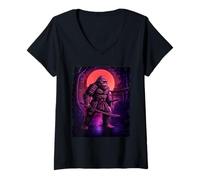 Womens Samurai Bigfoot - Sasquatch Yeti Cryptids V-Neck T-Shirt