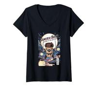 Womens Samurai Brew Ninja Coffee Legend Last Cup Funny V-Neck T-Shirt