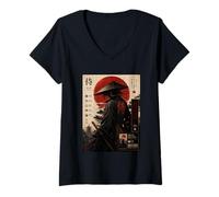Women's Samurai Bushido Warrior Design Honor Discipline Japanese Art V-Neck T-Shirt