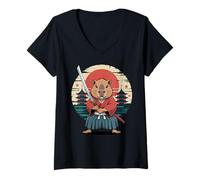 Womens Samurai Capybara Warrior Sunset Pagoda Outfit for Cute Japan V-Neck T-Shirt