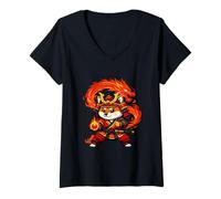 Women's Samurai Fox Beneath the Fired V-Neck T-Shirt