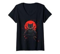 Womens Samurai Fox Warrior Japanese Spirit Animal V-Neck T-Shirt