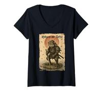 Womens Samurai Frog Kokoro no Tatsu Japanese Warrior Art V-Neck T-Shirt