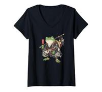 Women's Samurai Frog Traveler Japanese Style Graphic T-Shirt V-Neck T-Shirt